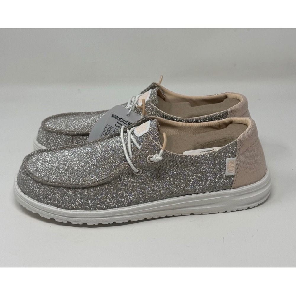 Hey Dude Wendy Metallic Sparkle Women Size 10 Rose Gold New Glitter Loafer
